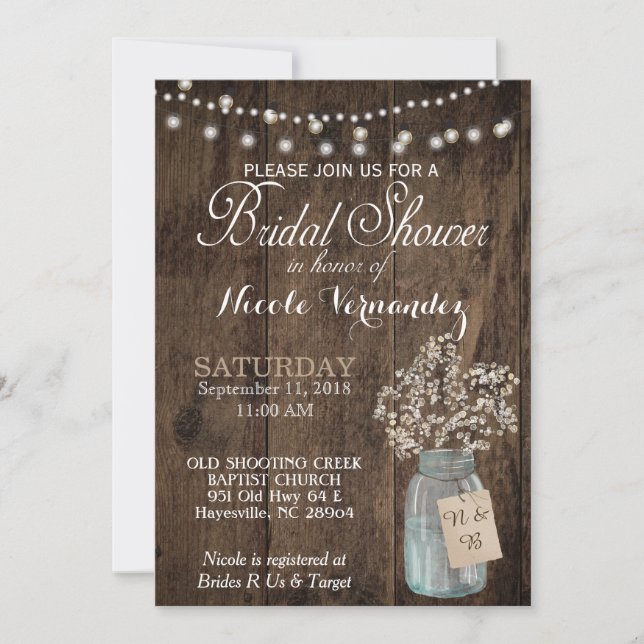 Invitation à la douche nuptiale pour bébé en bois  (Devant)