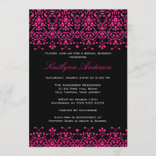 Invitation à la douche nuptiale rose et noir Damas