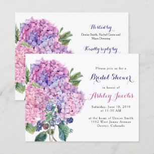 Invitation à la douche nuptiale rose Hydrangea