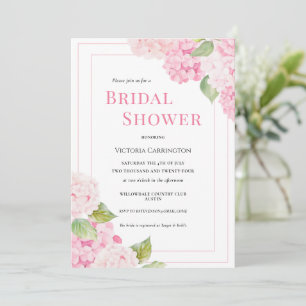 Invitation à la douche nuptiale rose Hydrangea