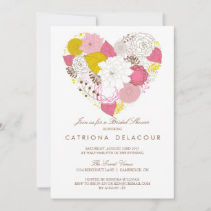 Invitation à la douche nuptiale rose jaune du coeu