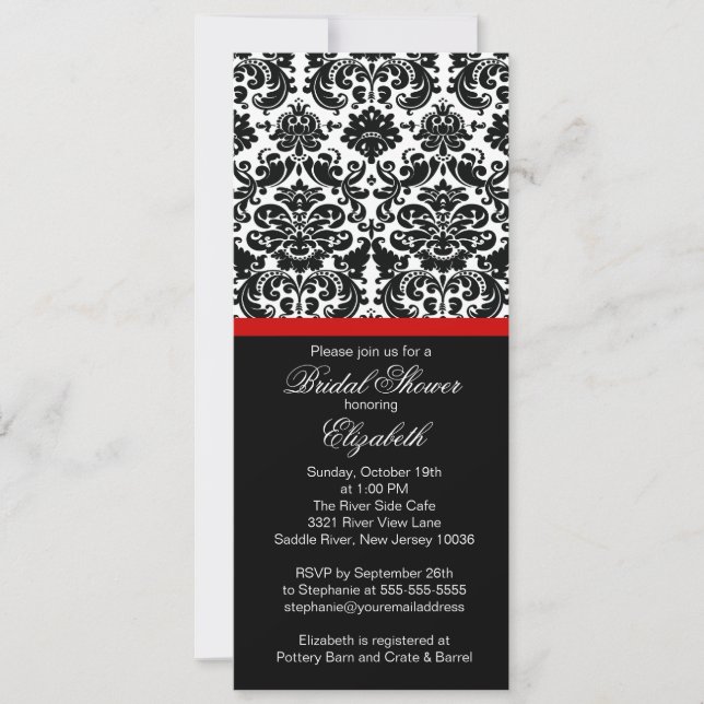 Invitation à la douche nuptiale rouge Damask (Devant)
