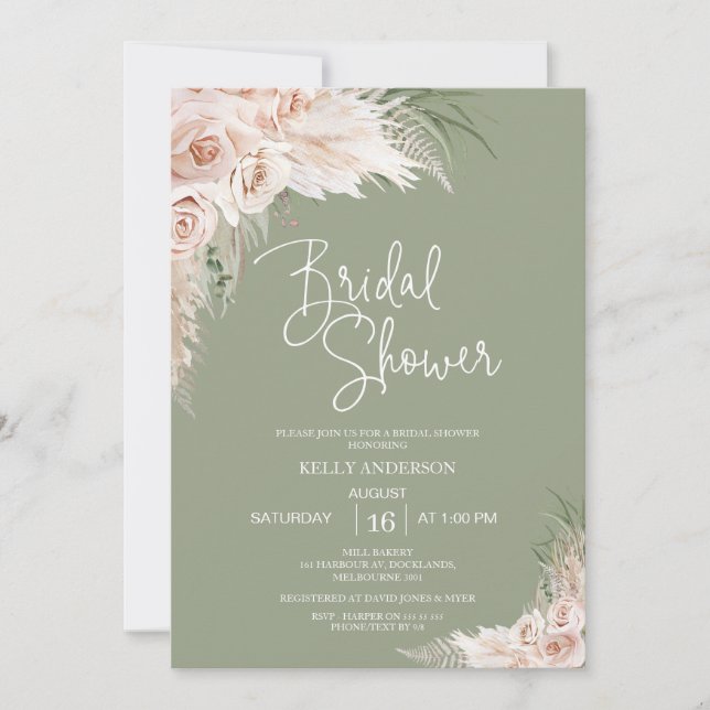 Invitation à la douche nuptiale Sage Green Boho Fl (Devant)
