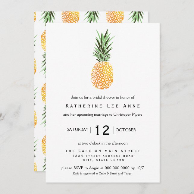 Invitation à la douche nuptiale sud de l'ananas (Devant / Derrière)