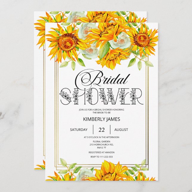 Invitation à la douche nuptiale tournesol (Devant / Derrière)