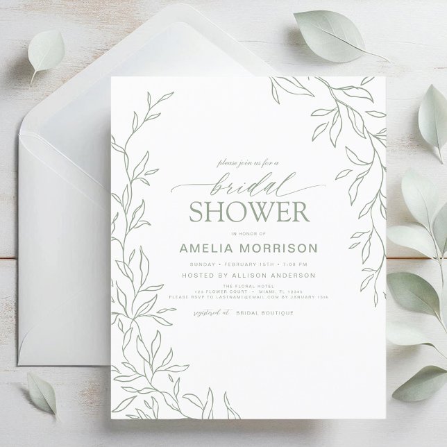 Invitation à la douche nuptiale verte à feuille de (Créateur téléchargé)