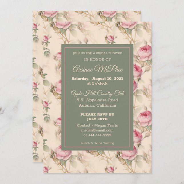 Invitation à la douche nuptiale Vintage (Devant / Derrière)