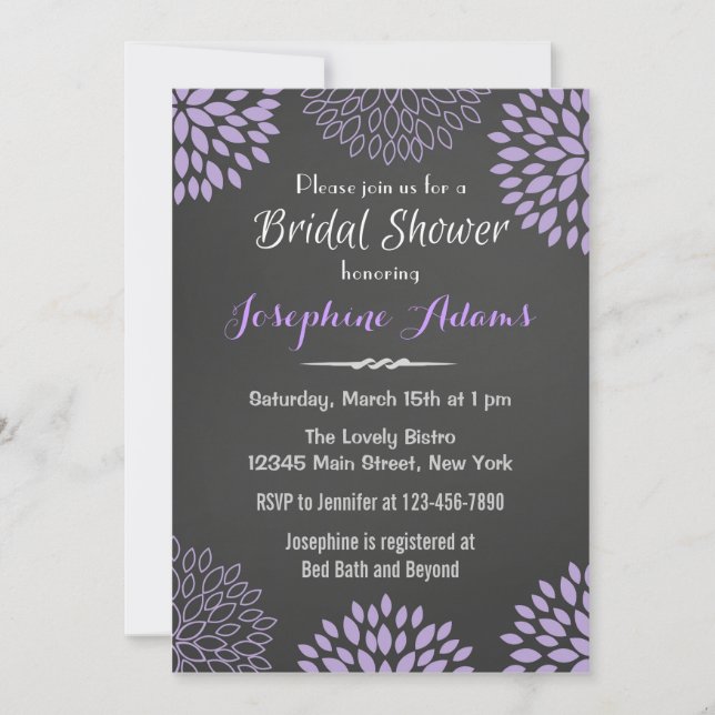 Invitation à la douche nuptiale violet Floral Chal (Devant)