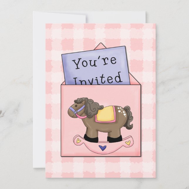 Invitation à la douche pour bébé Cheval Rocking (Devant)