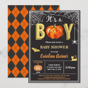 Invitation à la douche pour bébé d'Halloween. Or n