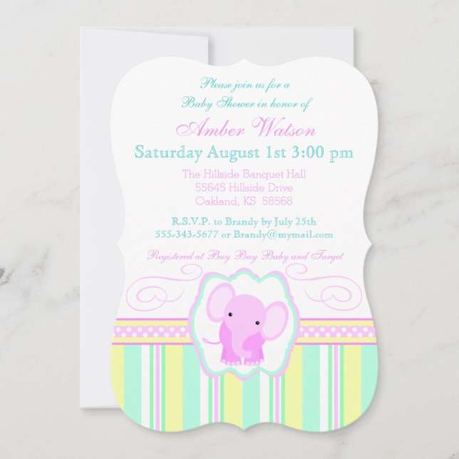 Invitation à la douche pour bébé éléphant (Devant)
