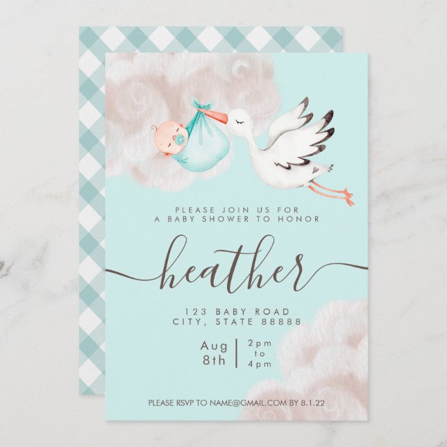 Invitation à la douche pour bébé fille (Devant / Derrière)
