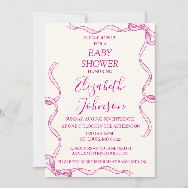 Invitation à la douche pour bébé fille (Devant)
