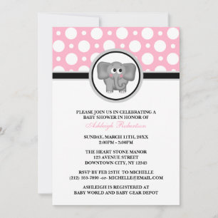 Invitation à la douche pour bébés Eléphant Pink Po