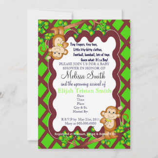 Invitation à la douche pour bébés singe
