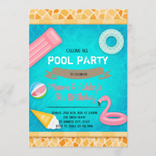 Invitation à la fête au bord de la piscine aux fla