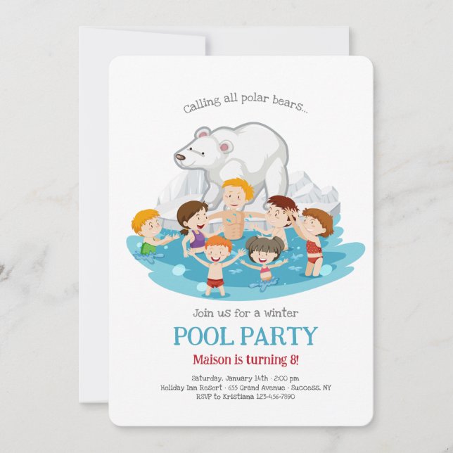 Invitation à la fête au bord de la piscine ours po (Devant)