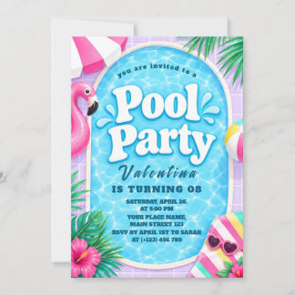 Invitation à la fête au bord de la piscine pastel