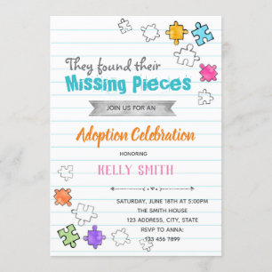 Invitation à la fête d'adoption de Missing Pieces