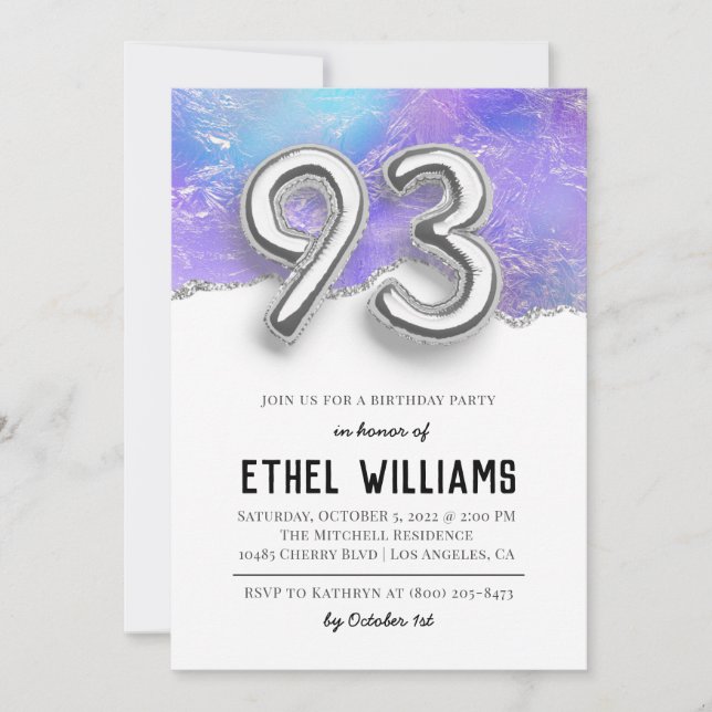 Invitation à la fête d'anniversaire 93 ans (Devant)