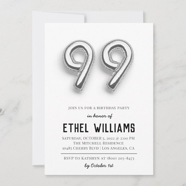 Invitation à la fête d'anniversaire 99 ans (Devant)