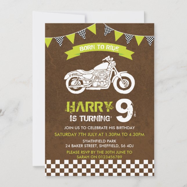 Invitation à la fête d'anniversaire à moto (Devant)