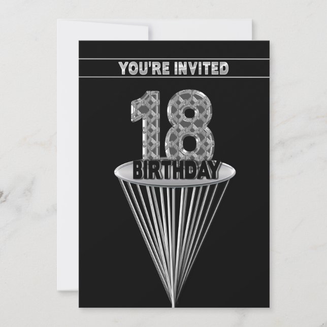 Invitation à la fête d'anniversaire - Argent et No (Devant)