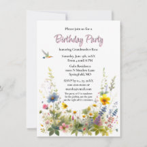 Invitation à la fête d'anniversaire aux fleurs sau