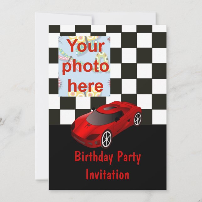 Invitation à la fête d'anniversaire avec voiture (Devant)