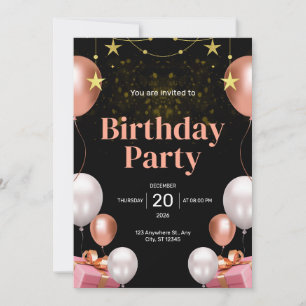 Invitation à la fête d'anniversaire Black and Gold