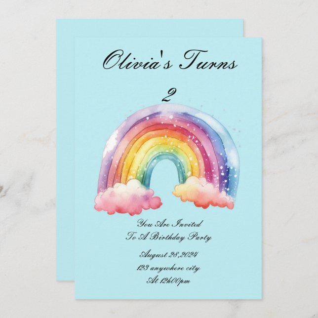 invitation à la fête d'anniversaire bleu bébé (Devant / Derrière)