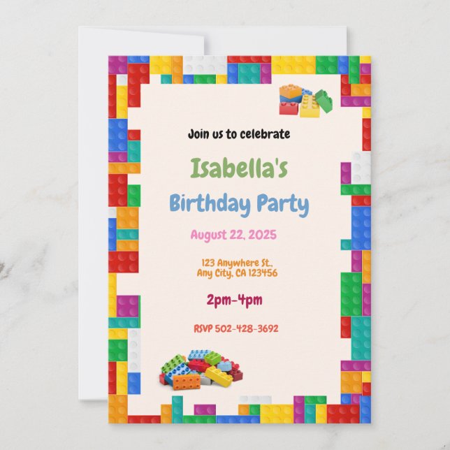Invitation à la fête d'anniversaire Blocks (Devant)