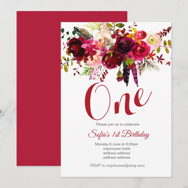 invitation à la fête d'anniversaire bohochique (Devant / Derrière)