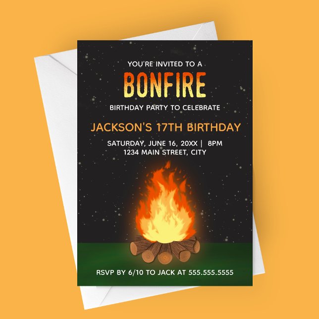 Invitation à la fête d'anniversaire Bonfire (Bonfire Party Invitation | Birthday, Retirement, Summer Party)