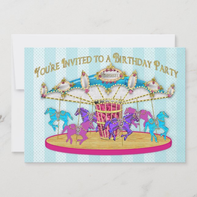 Invitation à la fête d'anniversaire - Carrousel -  (Devant)