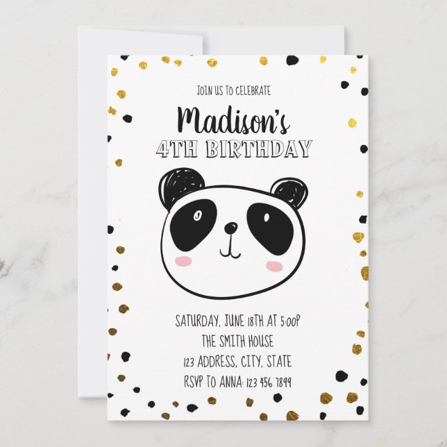 Invitation à la fête d'anniversaire Cute Panda (Devant)