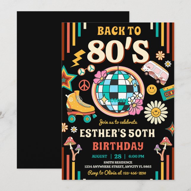 Invitation à la fête d'anniversaire dans les année (Devant / Derrière)