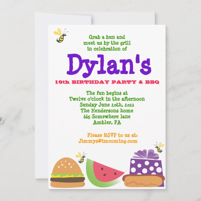 Invitation à la fête d'anniversaire de Bar-B-Que B (Devant)