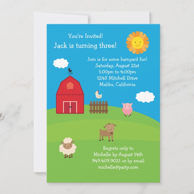 Invitation à la fête d'anniversaire de Barnyard (Devant)
