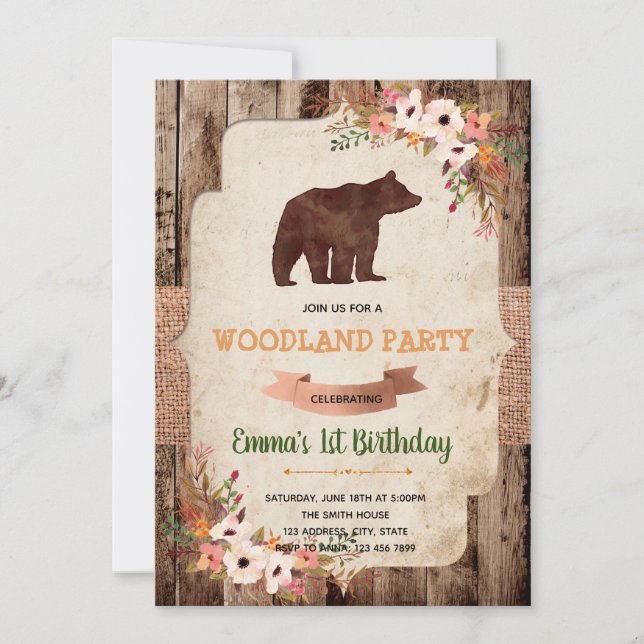 Invitation à la fête d'anniversaire de Bear woland (Devant)