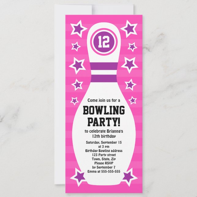 Invitation à la fête d'anniversaire de Bowling ave (Devant)