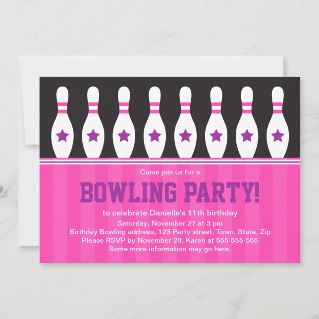 Invitation à la fête d'anniversaire de bowling pou (Devant)
