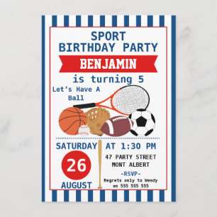 Invitation à la fête d'anniversaire de Boys Sports