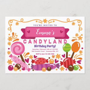 Invitation à la fête d'anniversaire de Candy Land
