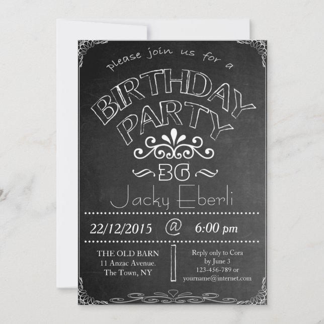 Invitation à la fête d'anniversaire de Chalkboard (Devant)