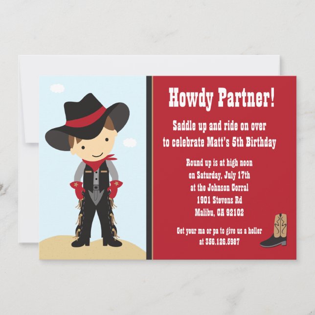 Invitation à la fête d'anniversaire de Cowboy (Devant)