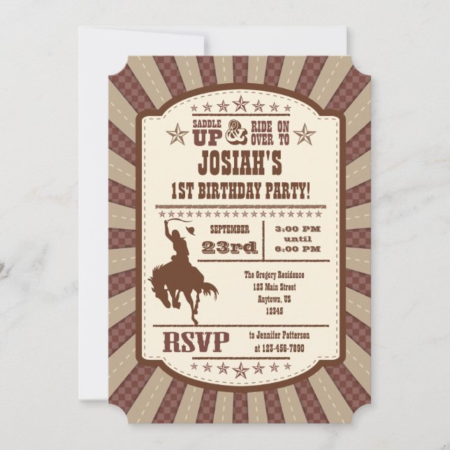 Invitation à la fête d'anniversaire de Cowboy Rode (Devant)