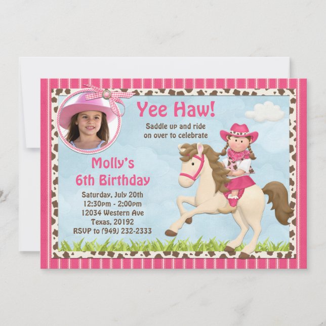 Invitation à la fête d'anniversaire de Cowgirl Hor (Devant)