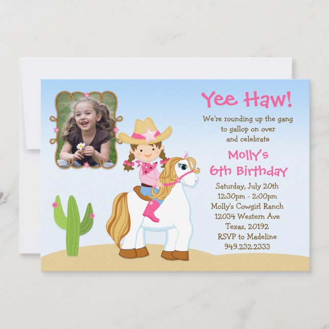 Invitation à la fête d'anniversaire de Cowgirl Hor (Devant)