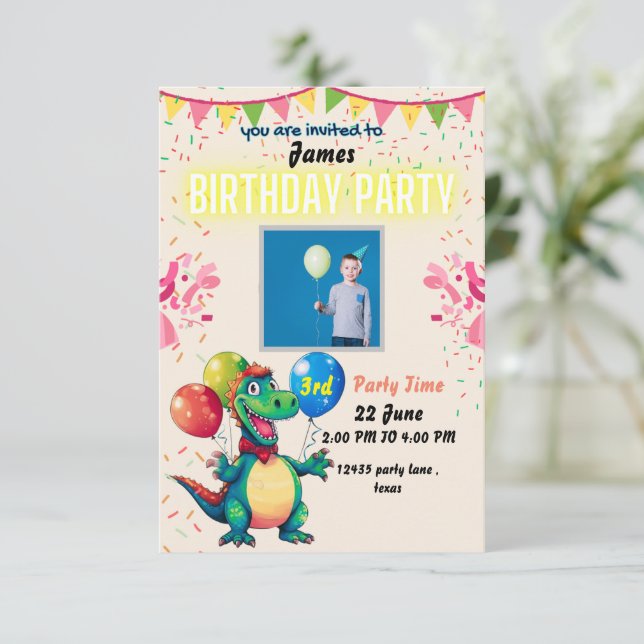 Invitation à la fête d'anniversaire de Dinosaur Th (Debout devant)